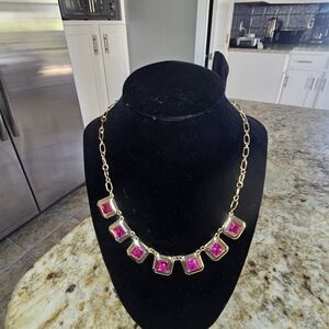 Gold-Plated Necklace with Pink Gemstone Accents